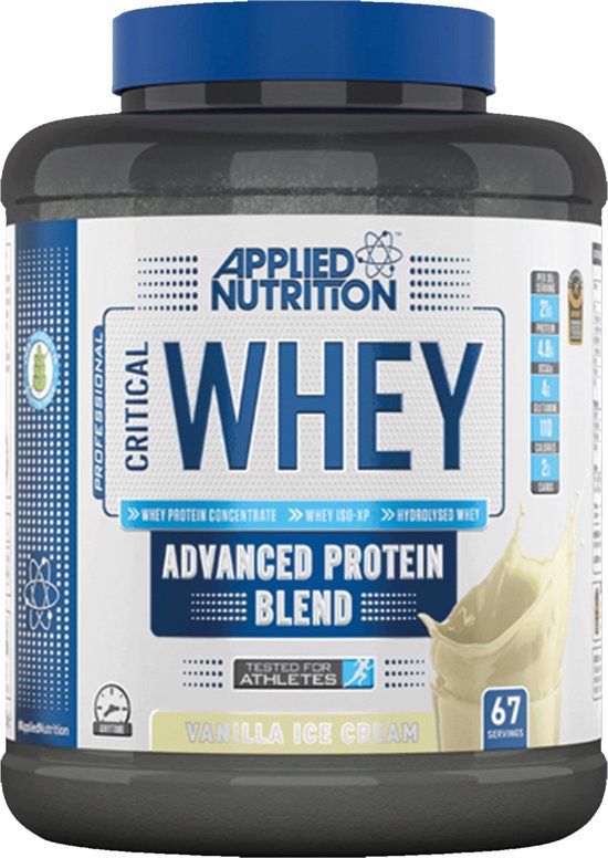 Applied nutrition – Critical Whey – Eiwitten / Proteine Shake – 2000 Gr – 66 Doseringnen –  Vanilla Ice Cream Smaak