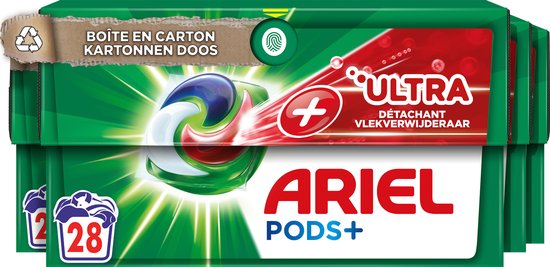 Ariel Wasmiddel Pods + Ultra Vlekverwijderaar – 4 x 28 Wasbeurten – Voordeelverpakking