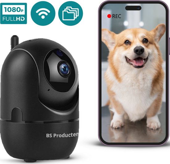 Beveiligingscamera – Huisdiercamera – WiFi – Full HD – Beweeg en geluidsdetectie – Werkt met app – Hondencamera Binnen – Indoor – Zwart