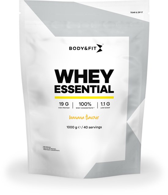 Body & Fit Whey Essential – Eiwitshake Banaan – Proteine Poeder – Whey Protein – 40 shakes (1000 gram)