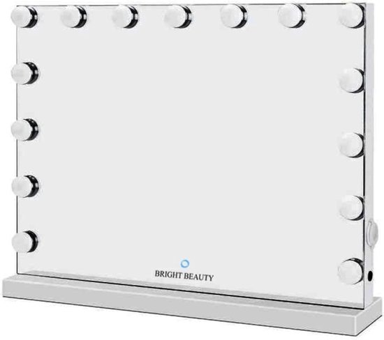 Bright Beauty Vanity hollywood make up spiegel met verlichting – 58 cm x 46 cm – zonder rand – drie lichtstanden – wit