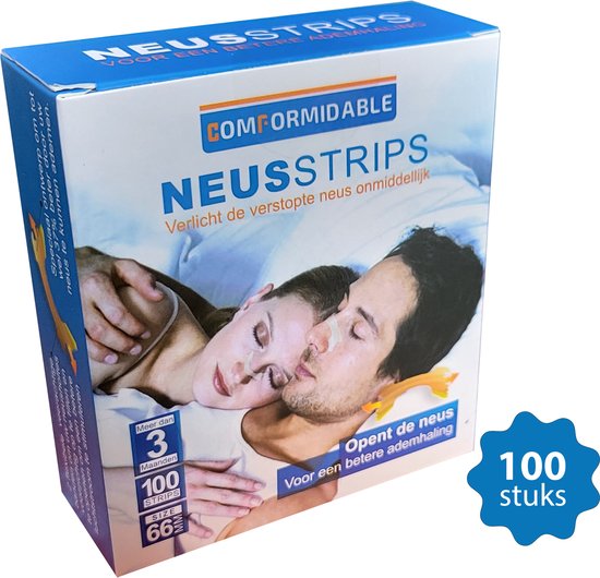 Comformidable Neusstrips – Anti Snurk Strips – Neuspleisters Snurken – 100 Neus Strips – Neusspreider – Nachtrust – Anti Snurk Producten –  Hypoallergeen – Breathe