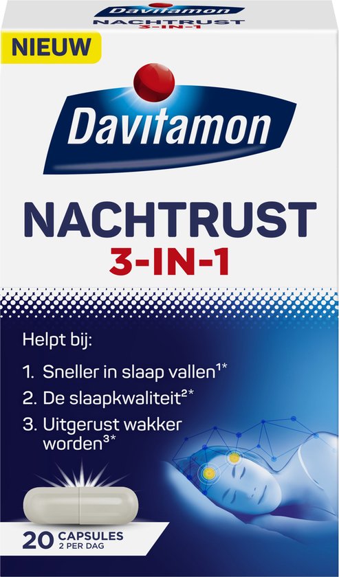 Davitamon Nachtrust 3-in-1 – Voedingssupplement – 20 nachtrust tabletten