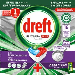 Dreft Platinum Plus All In One Machine Clean - Vaatwastabletten - 5 x 16 Tabletten review en ervaring