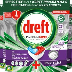 Dreft Platinum Plus All In One Machine Clean - Vaatwastabletten - 5 x 25 Tabletten review en ervaring