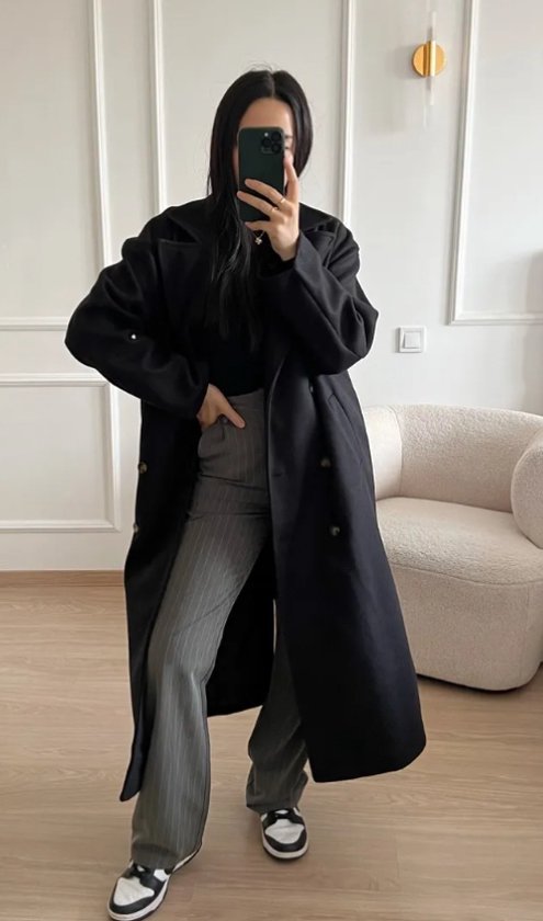 Eight Paris| Dames| Oversized coat | Zwart| one size