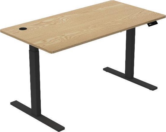 Elektrisch Verstelbaar Zit Sta Bureau | Met Geheugenfunctie | Tafelblad 140×70 | Zwart – Eiken | In te stellen op 4 standen | In Hoogte Verstelbaar Bureau