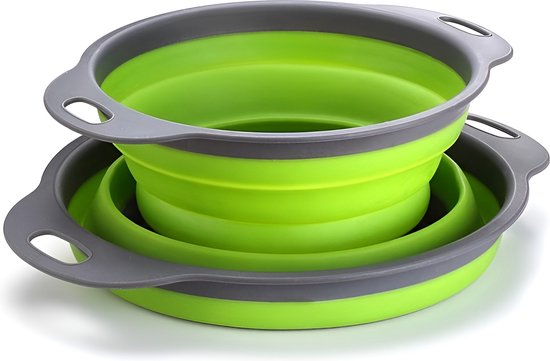HI NATURE™ Vergiet opvouwbaar set van 2 stuks – Inklapbare vergiet – Groot en klein vergieten – Siliconen vergiet BPA Vrij | Vaatwasbestendig – Hittebestendig | Groen