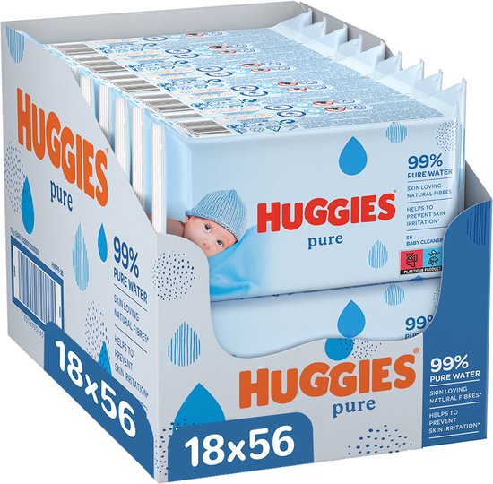Huggies billendoekjes – Pure 99% water – 18 x 56 stuks – 1008 doekjes – voordeelverpakking