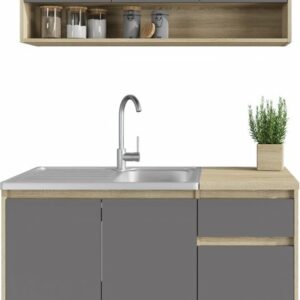 Kleine Keuken Grijs & Eiken - 120cm – Mini Keukenblok – Kitchenette met Franke Spoelbak – Goedkope Keukenkast review en ervaring