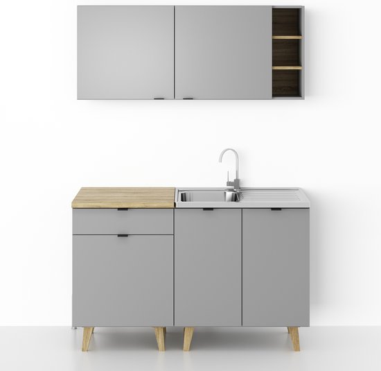 Kleine Keuken Scandinavisch – 140cm – Mini Keukenblok – Kitchenette met Franke Spoelbak – Goedkope Keukenkast