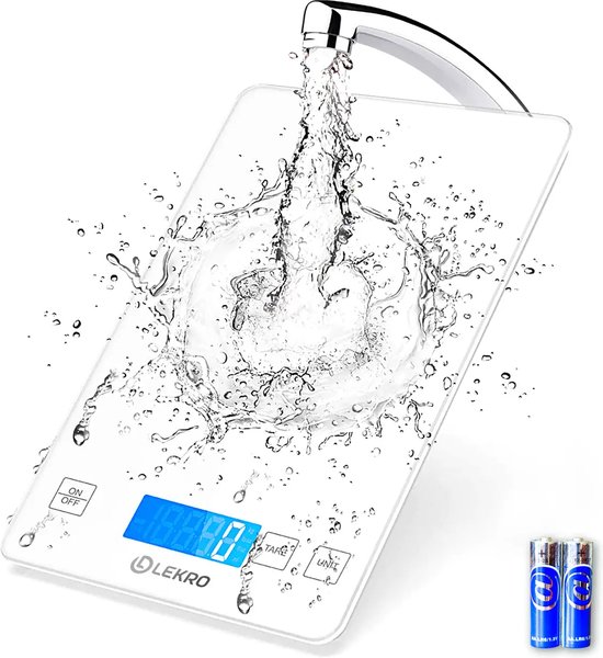 Lekro Digitale Precisie Keukenweegschaal – Weegschaal Keuken – 1gr tot 15kg – Tarra Functie – Wit