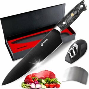 Lekro Koksmes – Keukengerei - Incl. Messenslijper & Vingerbeschermer - Cadeau tip - Keukenmes - RVS – Duurzaam – Ergonomisch Handvat - Zwart - 20 cm review en ervaring