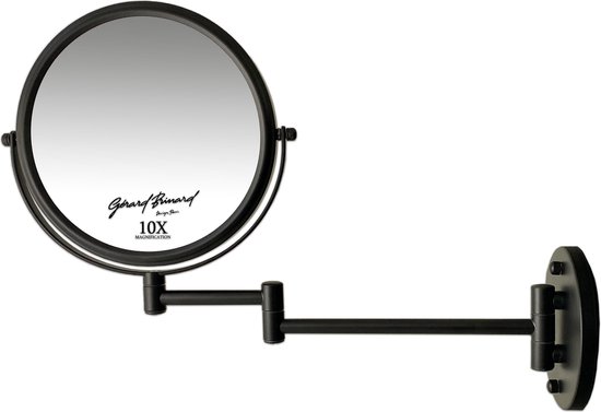 Make-up wandspiegel knikarm mat zwart – 10x vergroting 20cmØ
