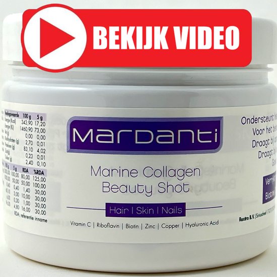 Mardanti Collageen Poeder – Voor huid en haar – haarverzorging -antihaaruitval – Met essentiële vitamines: Vitamine C, Riboflavine (B2),  Biotine (B8),  Zink,  Koper,  Hyaluronzuur!