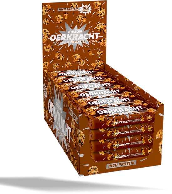 Matchu – Oerkracht protein bar – Cookie smaak – Doos met 24 proteine repen (1440 gram) – 60g per stuk – Eiwitrepen – Voordeelverpakking – Eiwitreep – Protein bars