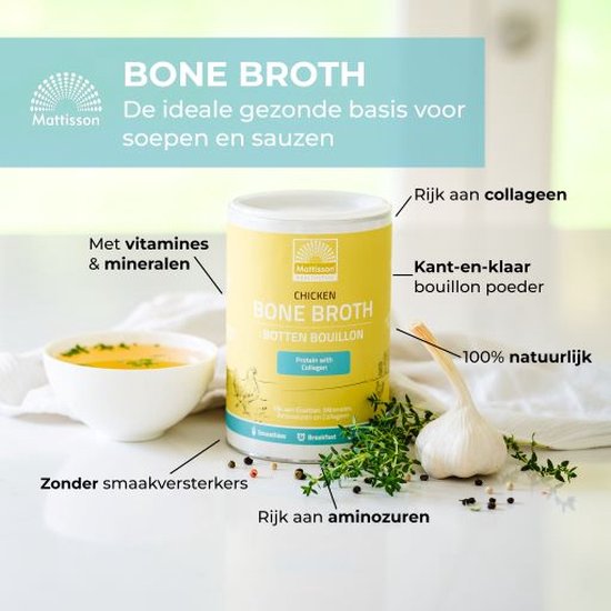 Mattisson – Kippen Botten Bouillon Biologisch – Chicken Bone Broth – Bottenbouillon Rijk aan Eiwitten, Mineralen, Aminozuren & Collageen – 400 gram