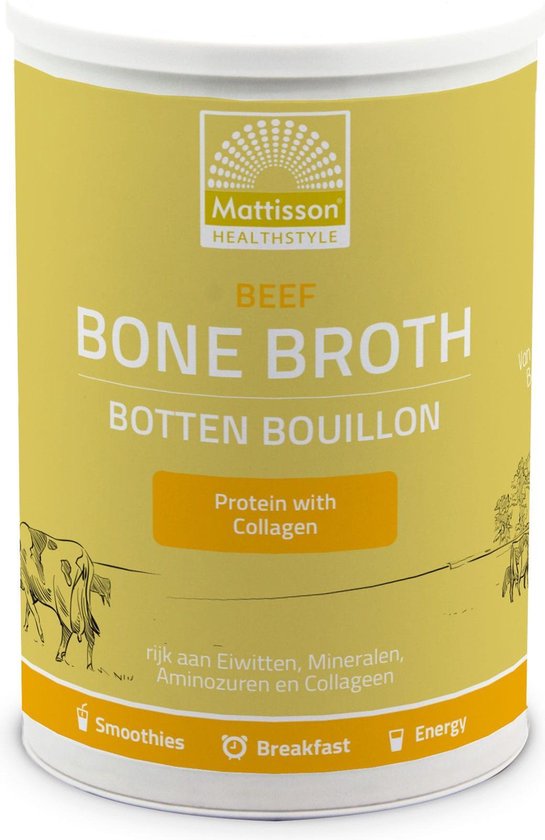 Mattisson – Runder Botten Bouillon Biologisch – Beef Bone Broth – Bottenbouillon Rijk aan Eiwitten, Mineralen, Aminozuren & Collageen – 250 Gram