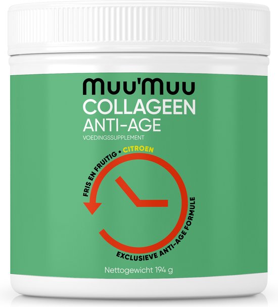 Muu’Muu Collageen Poeder 5000 mg – 30 Doseringen – Anti-Age – Viscollageen Supplement Met Vit C, Hyaluronzuur & Co-Q10, Zinc & Biotine – Gezonde Huid, Haar & Nagels – Citroensmaak