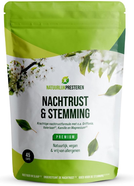 Nachtrust & Stemming – Natuurlijk Slaapmiddel – Valeriaan, 5-HTP, Magnesium en Melatonine – Slaap supplement – inslaper – doorslaper – 45 caps