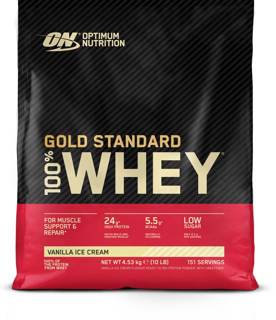 Optimum Nutrition Gold Standard 100% Whey Protein – Vanilla Ice Cream – Proteine Poeder – Eiwitshake – 4530 gram (146 servings)