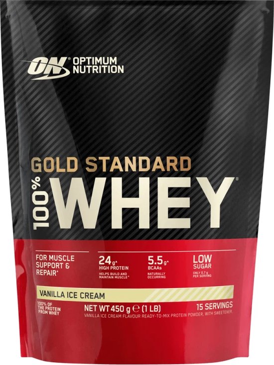 Optimum Nutrition Gold Standard 100% Whey Protein – Vanilla Ice Cream – Proteine Poeder – Eiwitshake – 465 gram (15 servings)