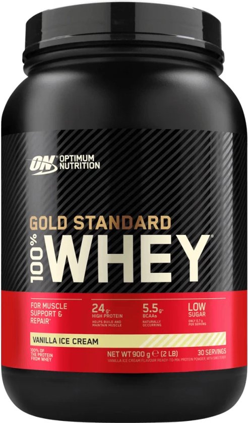 Optimum Nutrition Gold Standard 100% Whey Protein – Vanilla Ice Cream – Proteine Poeder – Eiwitshake – 900 gram (28 servings)