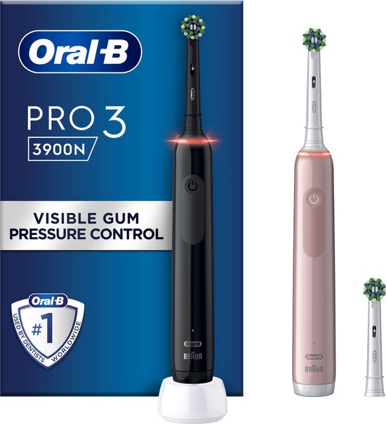 Oral B Pro 3 3900 Duo – Zwart en Roze Elektrische tandenborstel – met extra opzetborstel