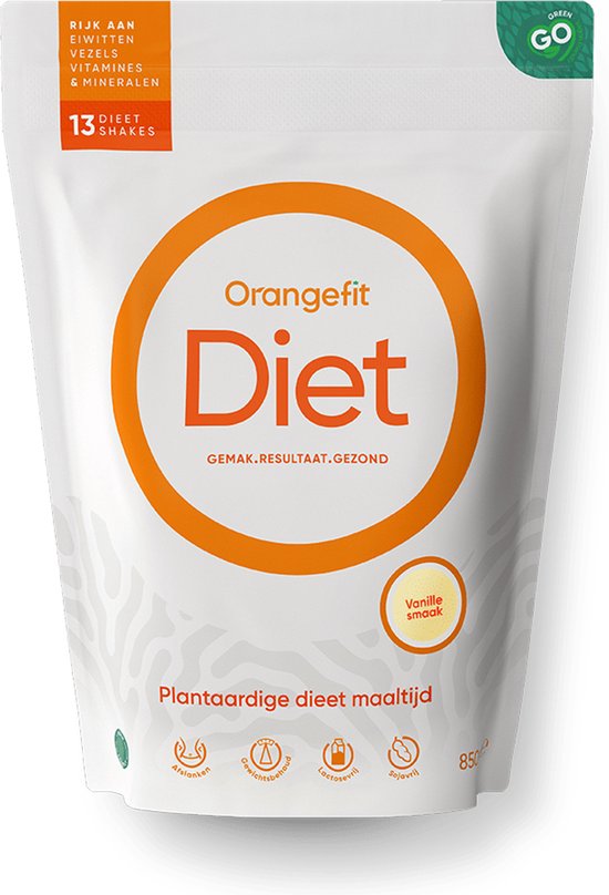 Orangefit Diet Vegan Afslankshake – Maaltijdvervanger / Maaltijdshake – Afvallen & Diëten – 850g (13 shakes) – Vanille – Nr 1 Consumentenbond