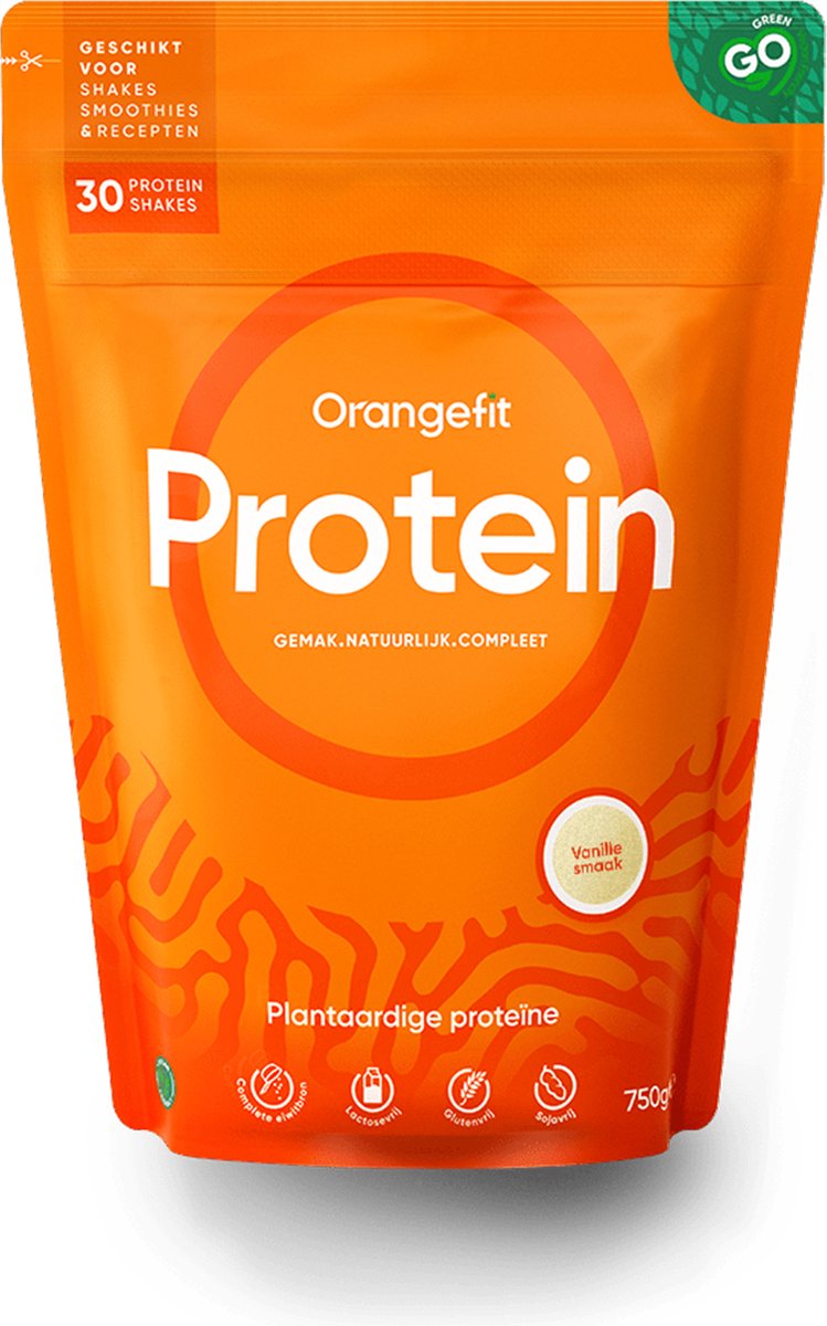 Orangefit Proteine Poeder – Vegan Proteine Shake – 750g (30 shakes) – Eiwitshake Vanille – Perfect Voor Je (Pre) Workout!