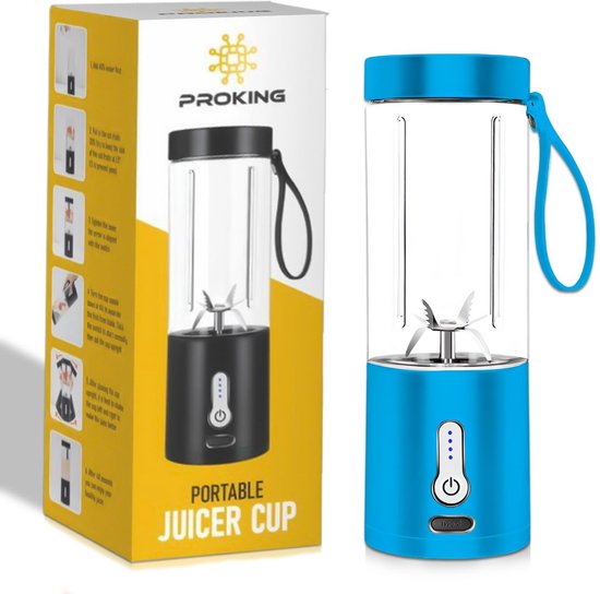 PROKING Mini Blender – Smoothie Maker – Blender To Go – USB-oplaadbaar – Oplaadbare Blender – 530 ml Blauw