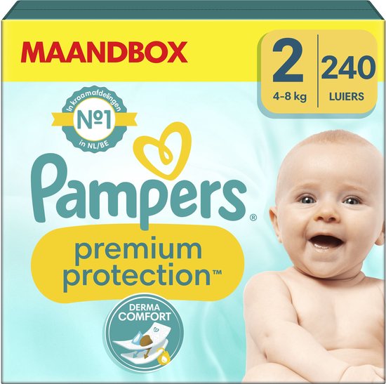 Pampers Premium Protection – Maat 2 (4-8kg) – 240 Luiers – Maandbox
