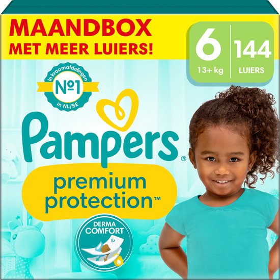 Pampers Premium Protection – Maat 6 (13kg+) – 144 Luiers – Maandbox