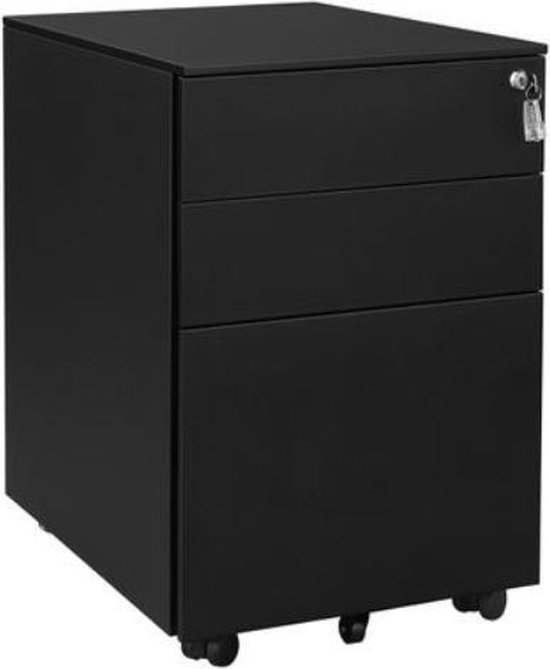 Segenn’s Magna Ladeblok – ladeblok bureau –  Ladeblok – ladeblok op wieltjes – Industrieel – Ladeblokkenmet afsluitbare – 3 Lades – Zwart – 39 x 60 x 52  cm