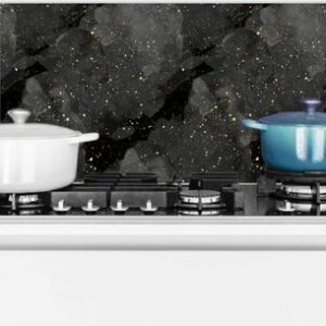 Spatscherm Keuken - Kookplaat Achterwand - Spatwand Fornuis - 60x30 cm - Marmer - Glitter - Goud - Zwart - Patronen - Aluminium - Wanddecoratie - Muurbeschermer - Hittebestendig review en ervaring