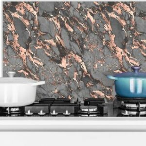 Spatscherm Keuken - Kookplaat Achterwand - Spatwand Fornuis - 60x40 cm - Marmer - Rose - Grijs - Patronen - Aluminium - Wanddecoratie - Muurbeschermer - Hittebestendig - Keuken decoratie aanrecht review en ervaring