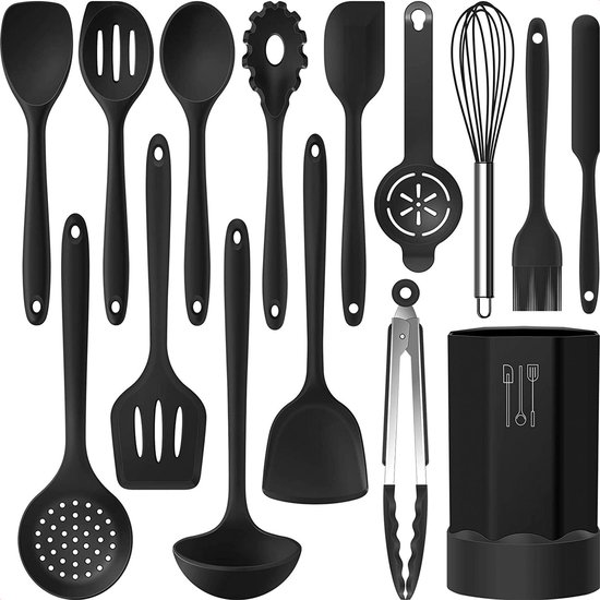 Strex Keukengerei Set met Houder 15 delig – Hittebestendig / BPA Vrij / Siliconen – Keuken Gerei