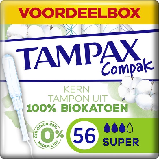 Tampax Cotton Protection Compak – Super – Tampons Met Inbrenghuls – 56 stuks