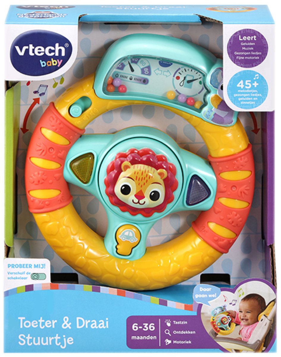 VTech Dierenvriendjes Toeter & Draai Stuurtje – Cadeau – Educatief Babyspeelgoed – 6 tot 36 Maanden