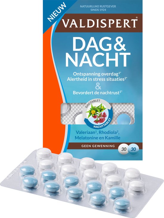 Valdispert Dag & Nacht – Valeriaan voor ontspanning overdag en bevordert de nachtrust* – Rhodiola voor alertheid in stresssituaties* – 60 tabletten