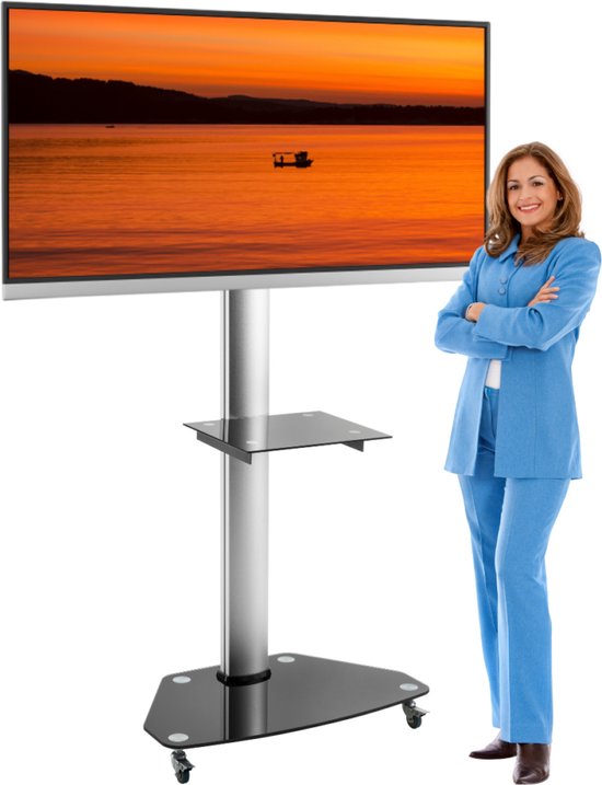 Verrijdbare TV standaard hoog | 37 inch tot 70 inch | 120cm tot 180cm hoog | Met AV Plateau | Stevig en verrijdbaar | In hoogte verstelbaar | 20 jaar garantie | 40 kilo draagvermogen