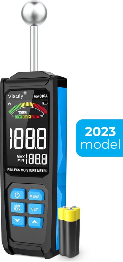 Visaly Pinless Vochtmeter VM810A – Professionele vochtmeter – Hygrometer – Accuraat – Inclusief opbergcase en batterijen