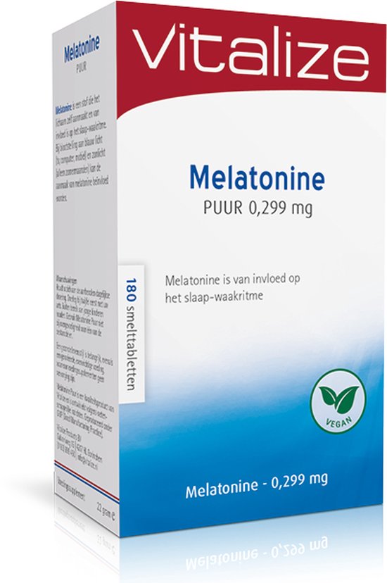 Vitalize Melatonine Puur 0,299 mg 180 tabletten – Speelt een rol bij een goede nachtrust – Handige smelttabletten