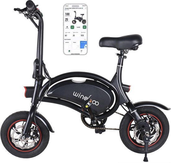 Windgoo – B3 Pro V2 – Elektrische E-Bike met Trappers – E-bike – 25Km / H – APP IOS Android – Geen gashendel – Zwart