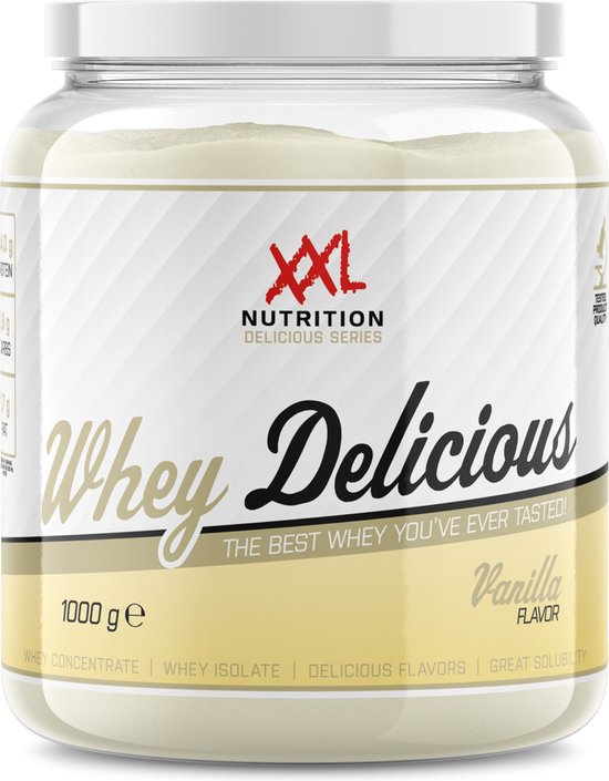 XXL Nutrition – Whey Delicious – Vanille – Wei Eiwitpoeder met BCAA & Glutamine, Proteïne poeder, Eiwit shake, Whey Protein – 1000 gram