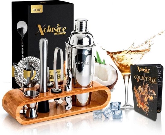 Xclusive-lifestyle® Luxe Cocktail Set – 16-Delige Cocktailset – Cocktail Shaker Set – Nederlandstalig Receptboekje – RVS Cocktailrietjes – Een Uniek Cadeau
