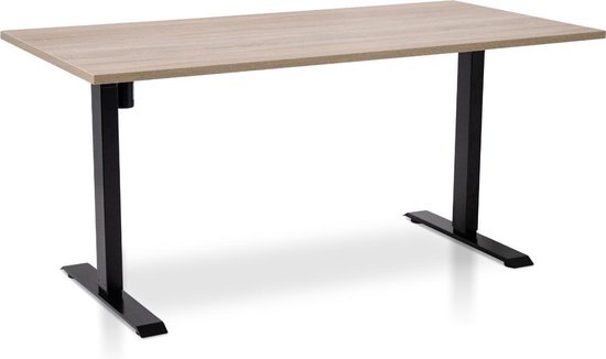 Zit-sta bureau elektrisch verstelbaar – MRC EASY | 160 x 80 cm | frame zwart – blad midden eiken